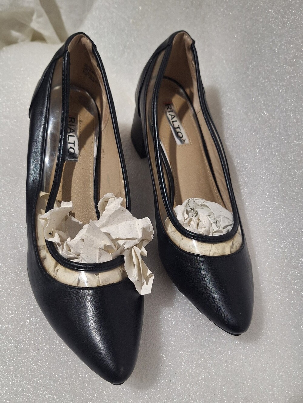 Rialto Black Pointed Toe Low Block Heel Pumps